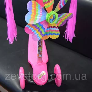 Самокат Scooter с цветком и мишурой - для девочки от 2х лет 